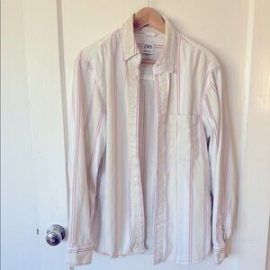 Zara Men's Casual White Shirt with Stripes